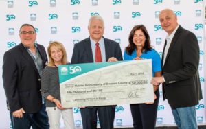 JM family image_Bill Feinberg, Kim Bentley, Colin Brown of JM Family presents check to Nancy Robin