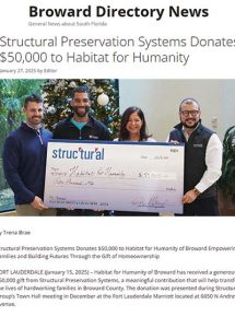 Structural Preservations Systems Donates $50,000 to Habitat for Humanity - Broward Directory News - January 29, 2025