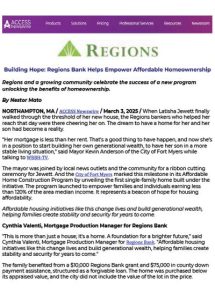 Building Hope: Regions Bank Helps Empower Affordable Homeownership - Regions Bank - March 3, 2025